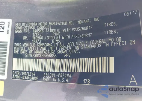 2017 Toyota Sienna Xle 8 Passenger из США, поврежденный, VIN 5TDYZ3DCXHS856655